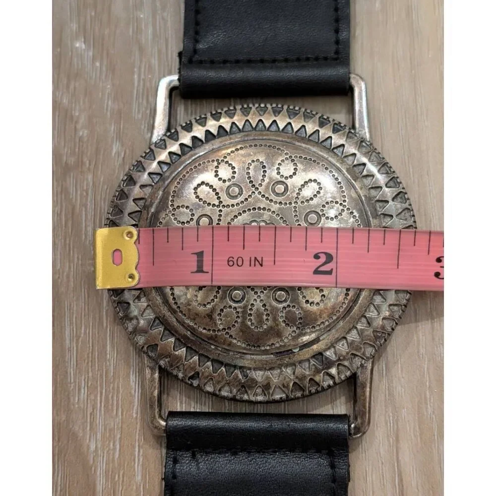 Vintage Avignon Western Concho Belt Black Silver Boho Size Large Spain Statement